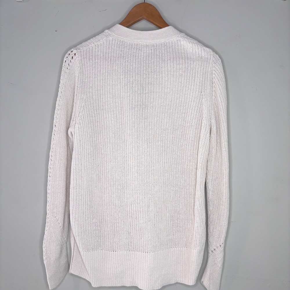 LL Bean Pointelle Cardigan Coastal Cottagecore Lightweight Layering Size M‎ - Picture 3 of 5